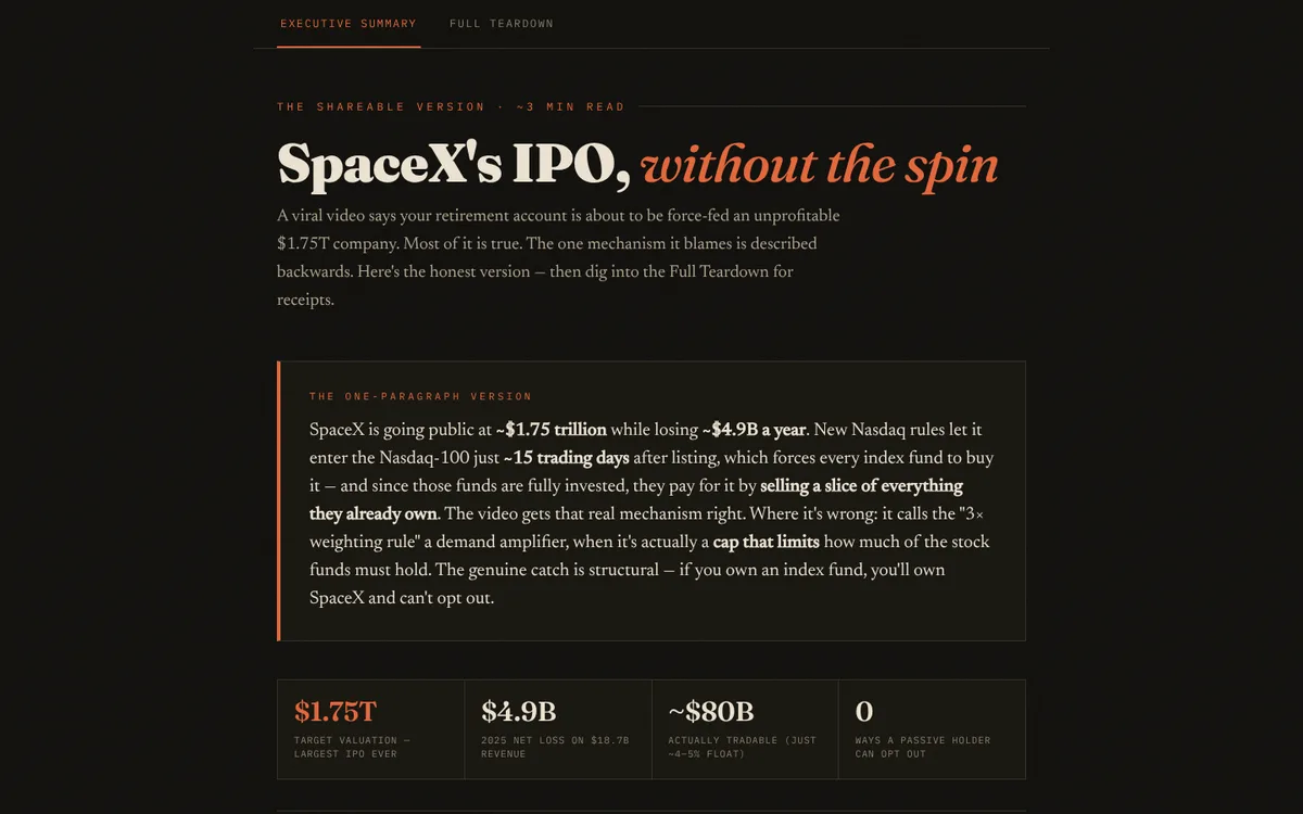 SpaceX's IPO, without the spin: summary page with key figures